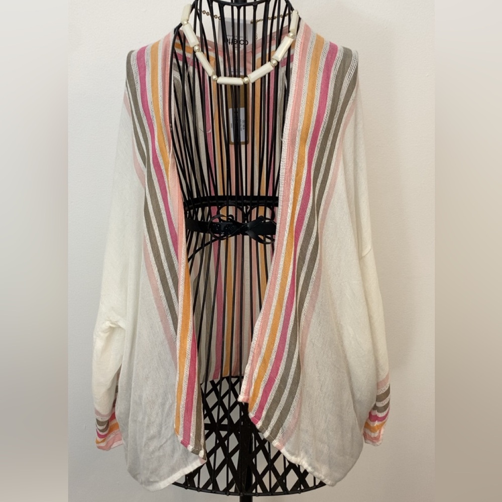 Striped Multicolor Open-Front Cardigan